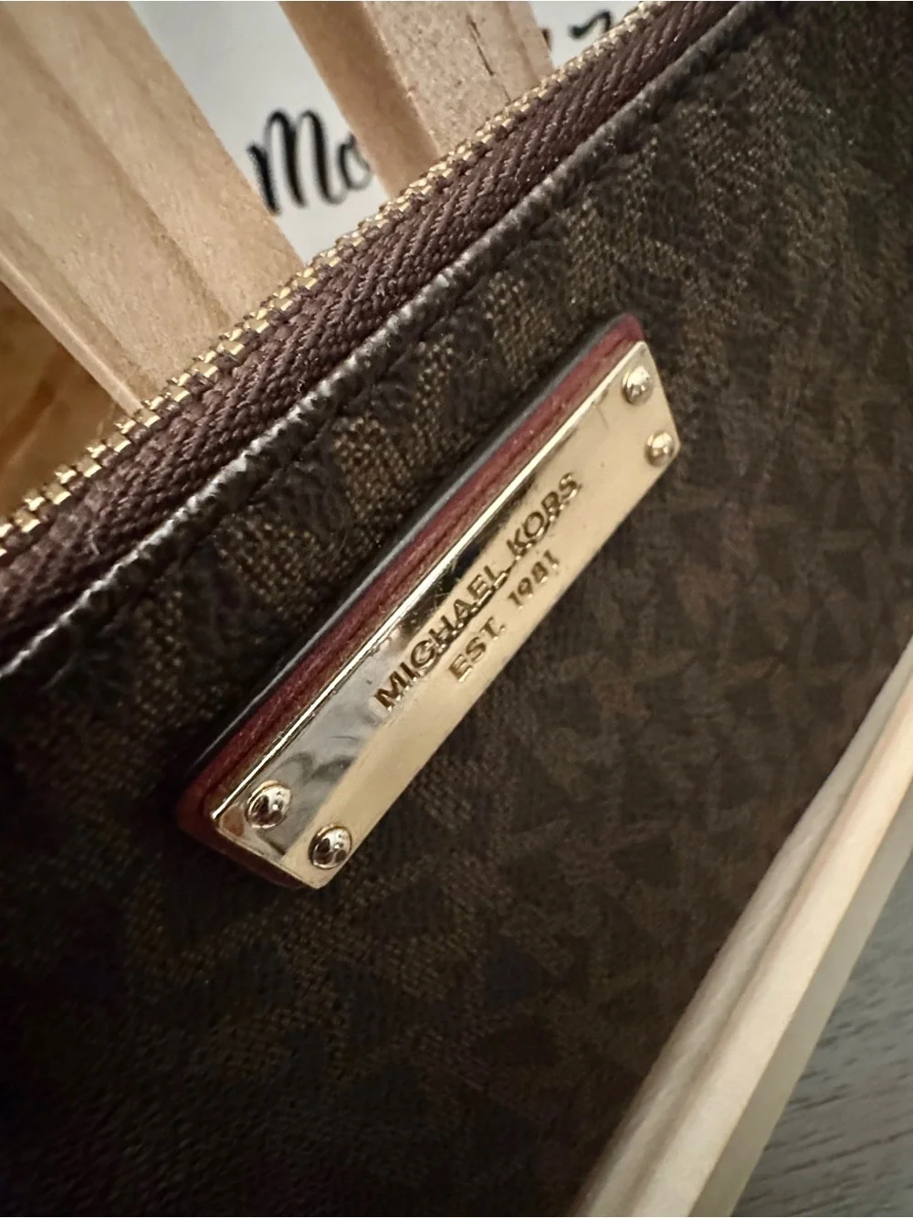 Michael Kors Signature Brown Logo Wristlet Zip Pouch